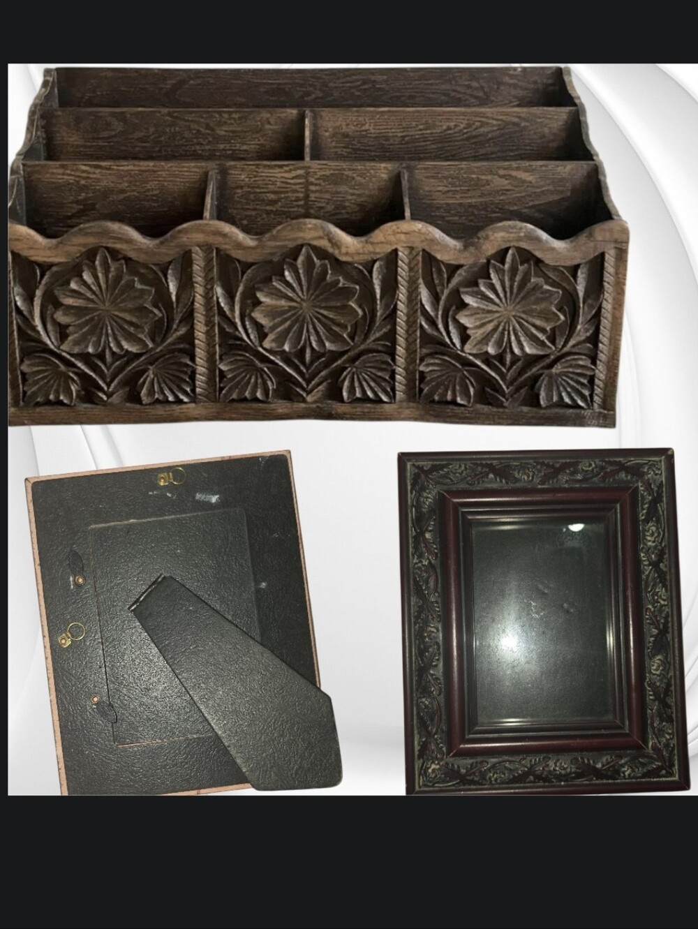 David Lerner Hand-Carved Wood Organizer & Ornate Frame - Brown
